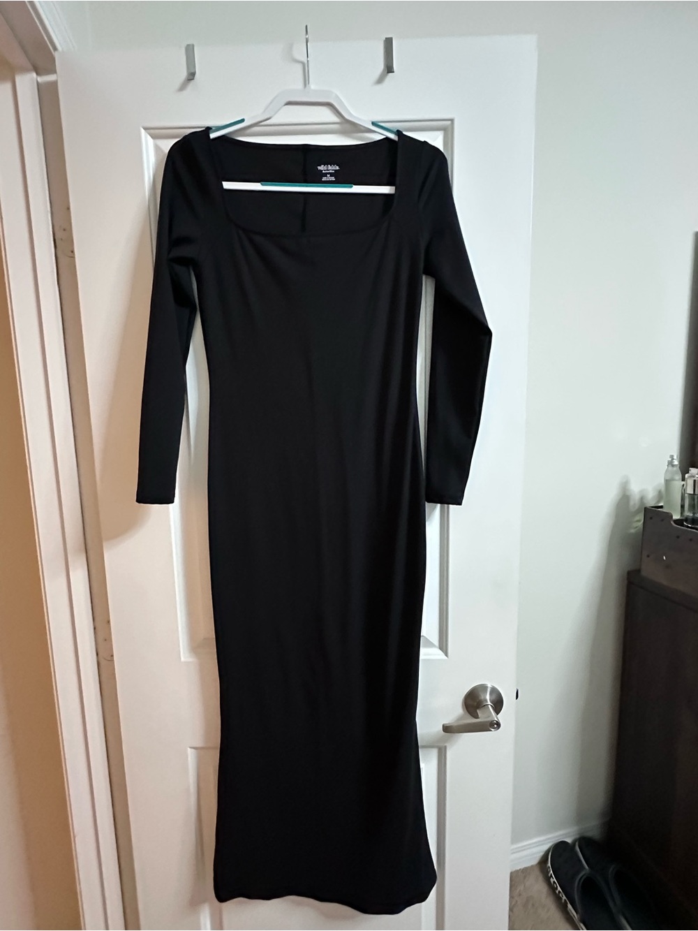 wild fable Black Long Sleeve Square Neck Bodycon Midi Dress